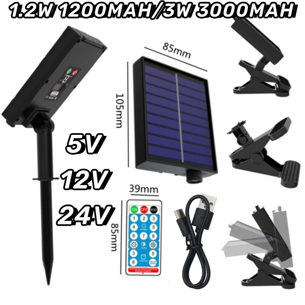 3,7 V 2400mAh 2,4 W Solar batterie kasten mit Fernbedienung 5V 12V 24V 1,2 W 1200mAh 3W 3000mAh Image
