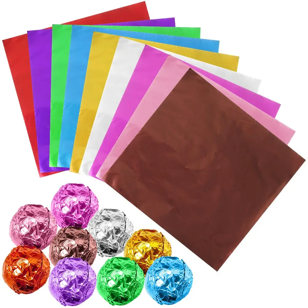 100 Stücke Goldene Farbe Aluminiumfolie Süßigkeiten Schokolade Kekse Zinn Geschenkpapier DIY Metall Prägung Geschenk Handwerk Papier Verpackung Image