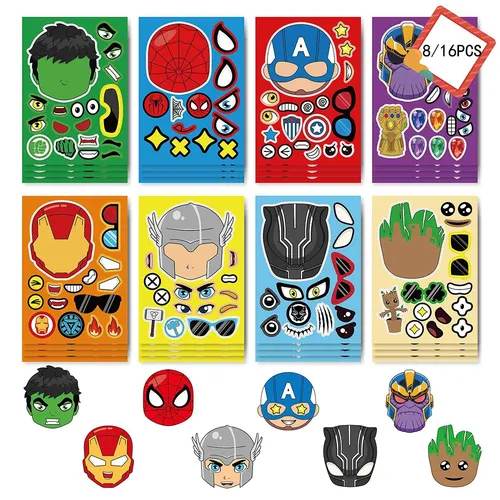 8/16 Blatt Disney Marvel Avengers Superhelden Puzzle Aufkleber für Kinder Spielzeug Anime