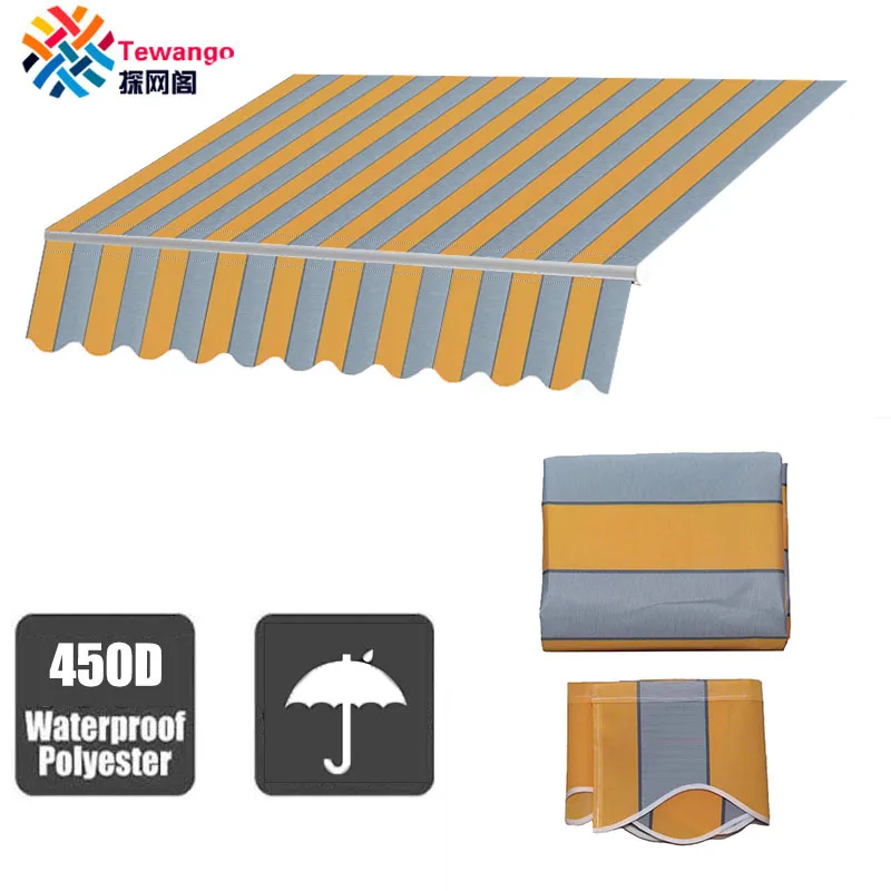 Tewango Patio Markise Stoff Ersatz 12 x10ft 10 x8ft gelb grau Streifen Stoff versenkbaren Innenhof langlebigen externen Sonnenschutz Image