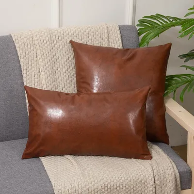 Vintage Wohnzimmer Kunstleder Kissenbezug Dicke Luxus Mode Sofa Couch Dekorative Leder Kissen Fall Home Office Kissen Image