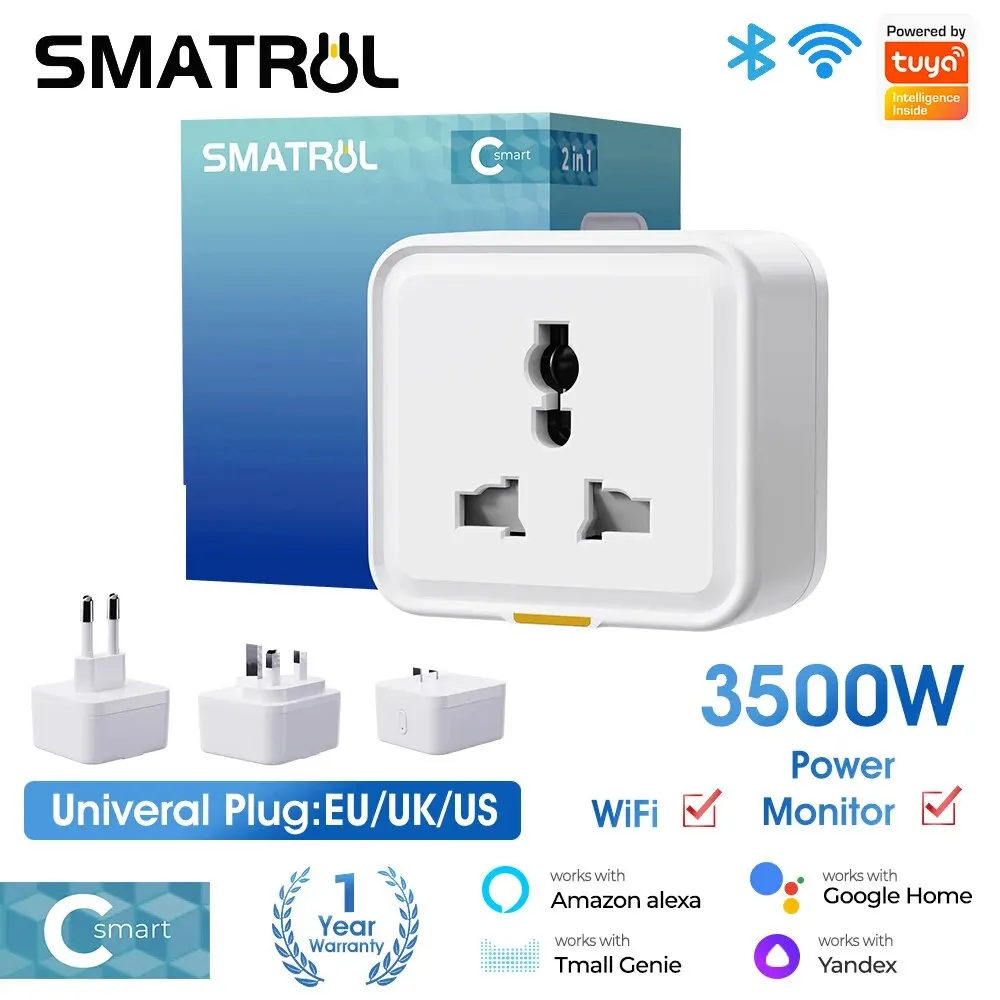 Tuya smart home drahtlose wifi steckdose uk eu us universal 16a reise universal umwandlung steckdose steckdose strom monitor timer Image