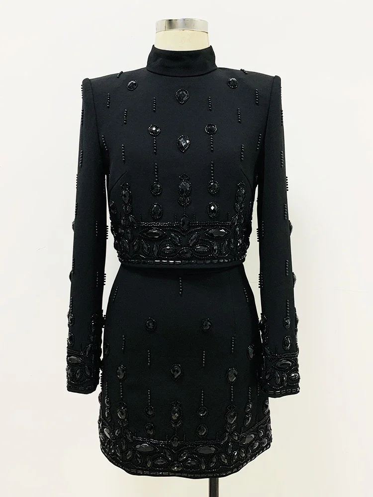 HIGH STREET Neueste 2025 S/S Designer Runway Anzug Set frauen Stehkragen Zip Zurück Cropped Tops Mini rock Set 2 stücke Image