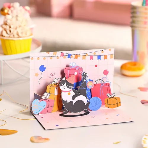 Katze Geburtstag Pop-up-Karte Feier Geburtstag Grußkarten kreatives Geschenk Geburtstags geschenk