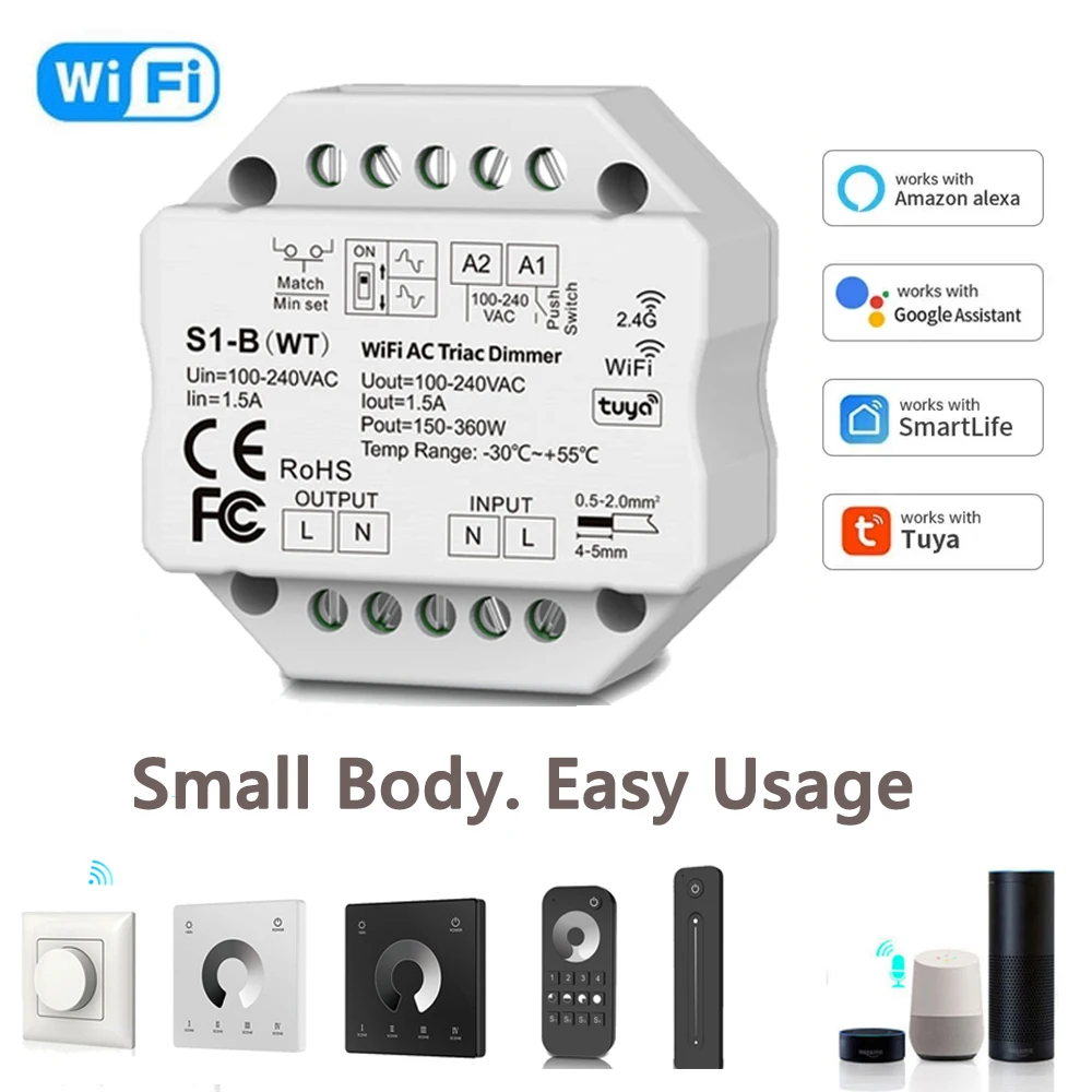 Tuya Smart Leben WiFi RF AC Triac Dimmer LED Controller Push-Schalter 110V 220V 230V Drahtlose Fernbedienung smart Home Alexa Google Hause Image