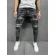 Männer Zerrissene Dünne Jeans Biker Hohe Qualität Schwarz Distressed Slim-Fit Bleistift Hosen