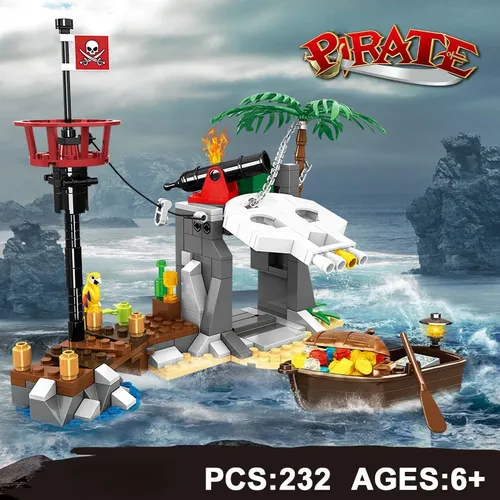 Mini-Boot zu Piraten insel Abenteuer block DIY Kanone Kokosnuss baum Bau Ziegel Spielzeug für Jungen