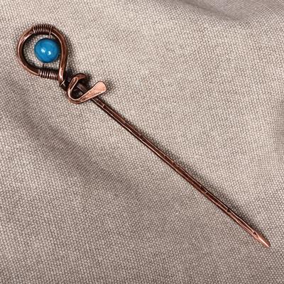 'Antique-Finished Classic Blue Agate and Copper Hairpin'