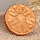 'Hand-Carved Round Sunflower-Patterned Beechwood Cookie Press'