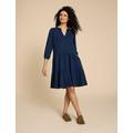 White Stuff Womens Denim Notch Neck Knee Length Tiered Dress - 8 - Dark Denim, Dark Denim