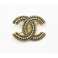 CHANEL Vintage Gold Plated CC Greek Black Crystal Brooch