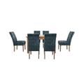 Furnitureland - California Solid Oak Rectangular Extending Table and 6 Velvet Fabric Dining Chairs - Ocean