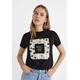 Stradivarius Printed T-shirt with rhinestones Black S