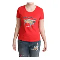 Moschino, Tops, female, Red, L, Red Authentic Basic Tee with Logo Details