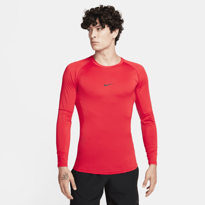 Nike Pro Men's Dri-FIT Tight Long-Sleeve Fitness Top - Red - Polyester/Elastane
