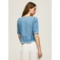 Pepe Jeans, Blouses & Shirts, female, Blue, L, Denim V-Neck Blouse with Embroidered Details