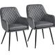 2PCS Velvet Fabric Accent Chair Metal Legs Upholstered Modern Tufted Arm Chairs with Backrest/Armrest, Dark Gray - dark gray - Yaheetech