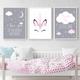 Set of 3 Paintings for Children's Room Girl Pink Baby Posters Set Rabbit My Princess Love Poster Birthday Gifts Unframed L(40X50CM) No Frame a