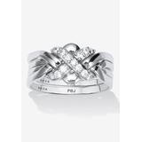Women's .27 Tcw Round Cubic Zirconia Platinum-Plated Puzzle Ring by PalmBeach Jewelry in Platinum (Size 8)