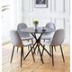 Hallowood Furniture - Cullompton Small Dining Table and Chairs Set 4, Round Dining Table & Grey Fabric Chairs, Black Wooden Effect Top Table &