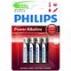4 Pack AAA Philips Power Alkaline Batteries - Silver