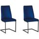 Set of 2 Dining Chairs Blue Velvet High Back Living Room Dining Room Lavonia - Black