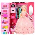 Slowmoose Miniature Dollhouse Doll Closet With Furniture Pink