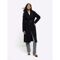 River Island Belted Trench Coat - Black, Black, Size 14, Women