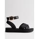 New Look Wide Fit Black Leather-Look 2 Part Chunky Sandals, Black, Size 3, Women