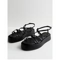 New Look Black Multi Strap Flatform Sandals, Black, Size 3, Women