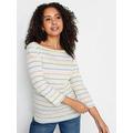 M&Co Petite Petite Ivory Slash Neck Multi Stripe Ls Top, White, Size 8, Women