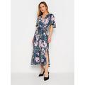 M&Co Petite Petite Blue Floral Wrap Short Sleeve Midi Dress, Blue, Size 18, Women