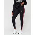 adidas Sportswear Womens 3 Stripe Leggings - Black/Pink, Black/Pink, Size S, Women