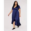 Apricot Satin Ruffle Wrap Maxi Dress, Navy, Size 24, Women