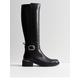 New Look Wide Fit Black Leather-Look Buckle Knee High Boots