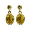 9Ct Yellow Gold Natural Citrine Oval Single Drop Dangling Studs Earrings High Quality British Made Jewellery