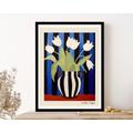 White Tulips & Stripes Vase Wall Art Print Poster Framed Gift