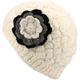 Hand Knitted Ladies Off White Wool Cable Knit Beanie Hat With Contrast Flower Fleece Lined Warm Woolly Winter Lining