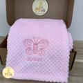 Personalised Blanket With Embroidered Butterfly Detail - Customised Baby Present Soft Waffle Fleece Newborn Gift in Box ~