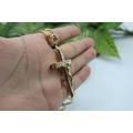 10K Gold Round Cut Shape Jesus Cross Pendant For Necklace Chain Religious Christian Charm