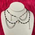 Black Bead Chain Clutter Necklace Heart Star Charms Keshi Freshwater Pearl Gothic - 304 Stainless Steel