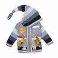 Children's Cardigan Light Grey, Hand Knitted, Pixie Hood