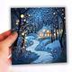 Enchanted Cottage in Snow Greeting Card, Whimsical Forest Greetings Cards, Magical Winter Woodland 2D Card With 3D Effect Printed