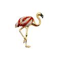 Vintage Designer Cabouchon Rich Red Enamel Flamingo Crystal Rhinestone 18Ct Gp Brooch Pin