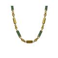 Vintage 1970's Gold Light Green Jade Stone Tube Geometric Greek Vector Openwork Design Twisted Interlinked Link Chain Necklace
