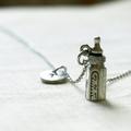 Baby Milk Bottle Necklace, Charm, Initial Necklace, Hand Stamped, Personalized, Antique Silver, Monogram