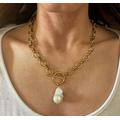 Baroque Pearl Pendant Necklace, Large Real Fireball Pearl, Irregular Toggle Big Natural Charm