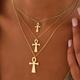 Gold Ankh Cross Necklace, 10K 14K 18K Solid Charm Pendant For Women, Antique Egyptian Coptic Symbol Spiritual Jewelry, Religious Gift