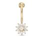 Adirfine 14K Solid Gold Banana Bar Flower Belly Button Ring. 14K Cluster Cz Navel Barbell