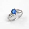 Sale - Created Blue Spinel & Diamond Ring 10K White Gold Oval Cut 0.48 Carat Gem Modernist Estate Size 6 3/4 Fine Vintage Jewelry